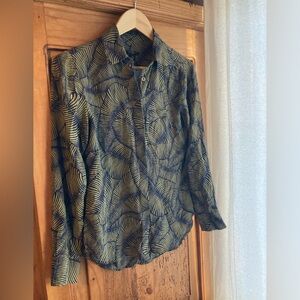 100% silk Ann Taylor blouse tropical leaves